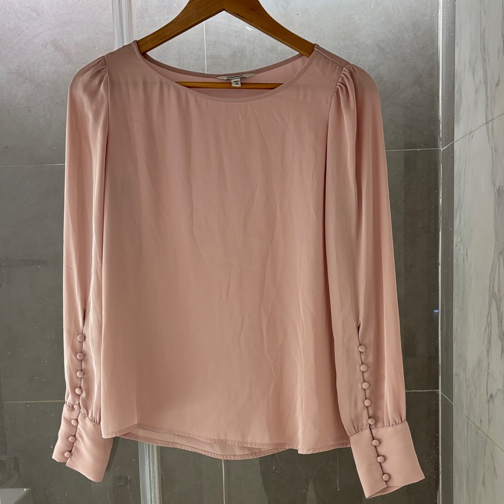 Express Blush Button-Cuff Blouse
